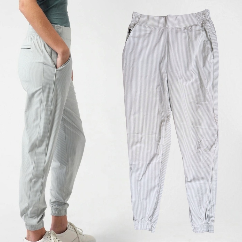 Athleta Jogger Pants Pinstripe Gray White 4